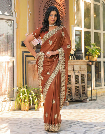 Dusty Brown Shimmer Georgette Sequence Embroidery saree
