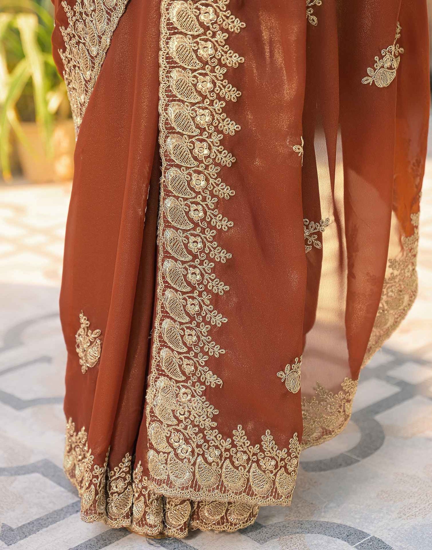 Dusty Brown Shimmer Georgette Sequence Embroidery saree