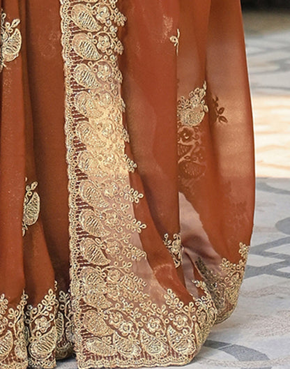 Dusty Brown Shimmer Georgette Sequence Embroidery saree