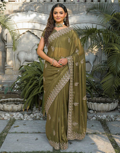 Mehandi Green Shimmer Georgette Sequence Embroidery saree