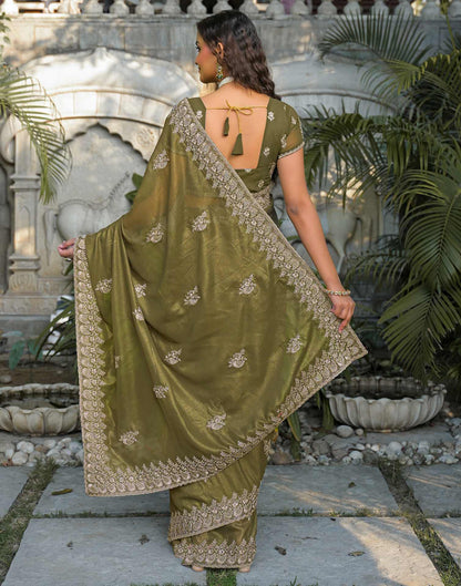 Mehandi Green Shimmer Georgette Sequence Embroidery saree