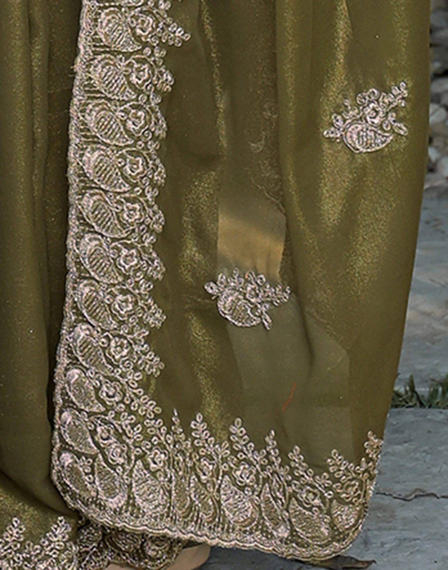 Mehandi Green Shimmer Georgette Sequence Embroidery saree