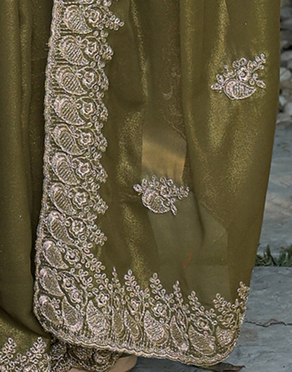 Mehandi Green Shimmer Georgette Sequence Embroidery saree