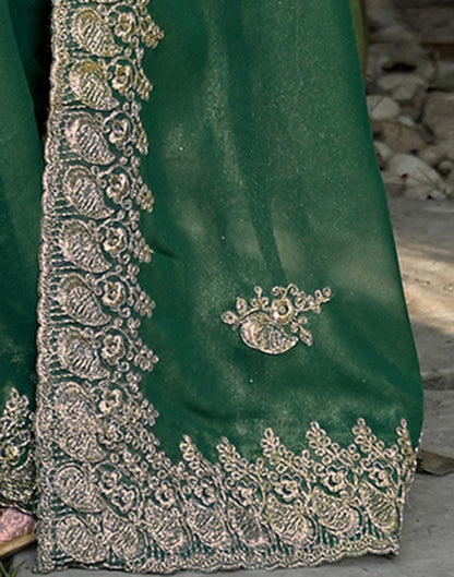 Teal Green Shimmer Georgette Sequence Embroidery saree