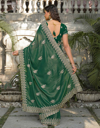 Teal Green Shimmer Georgette Sequence Embroidery saree