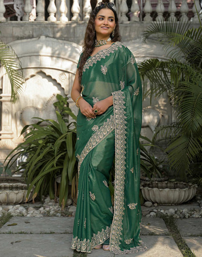 Teal Green Shimmer Georgette Sequence Embroidery saree