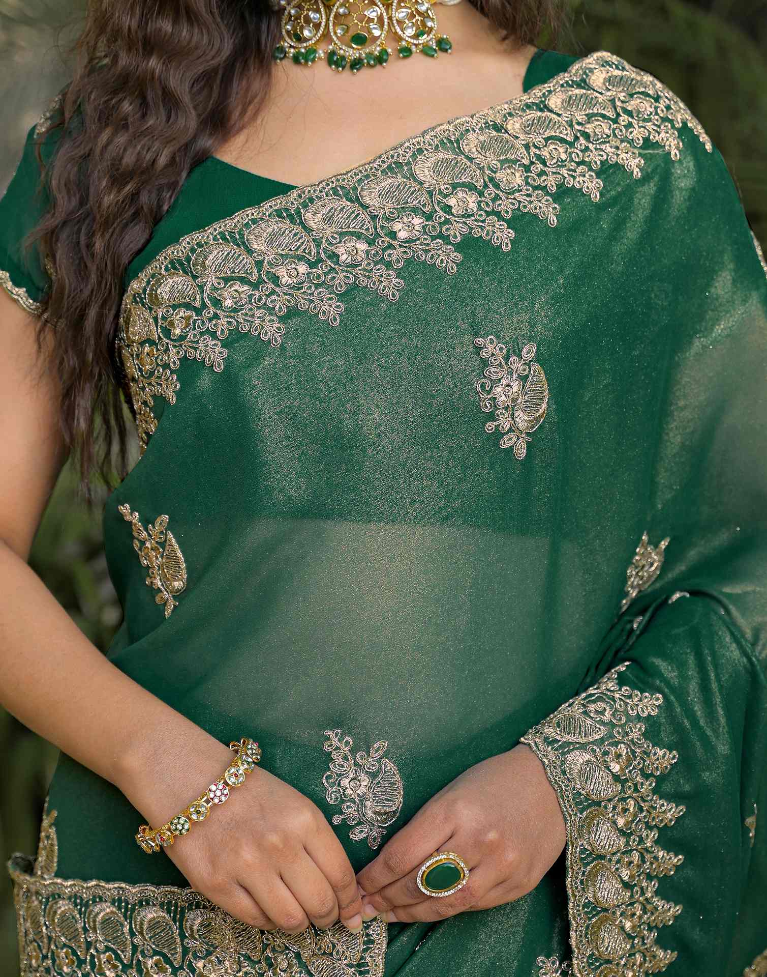 Teal Green Shimmer Georgette Sequence Embroidery saree