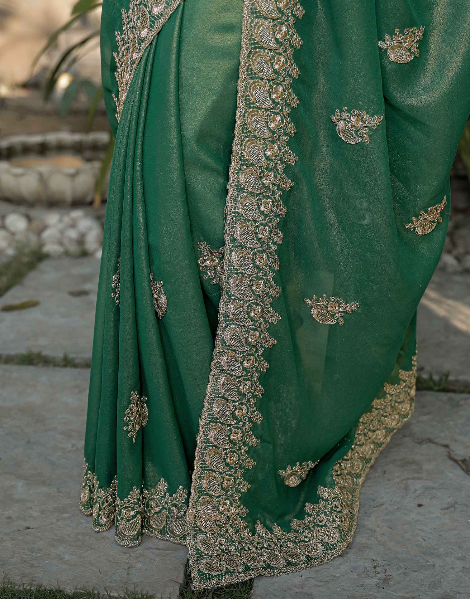 Teal Green Shimmer Georgette Sequence Embroidery saree