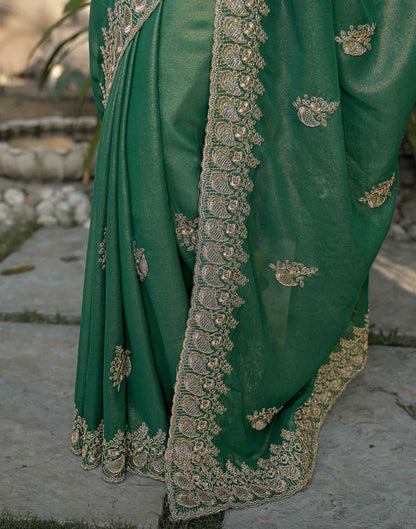 Teal Green Shimmer Georgette Sequence Embroidery saree