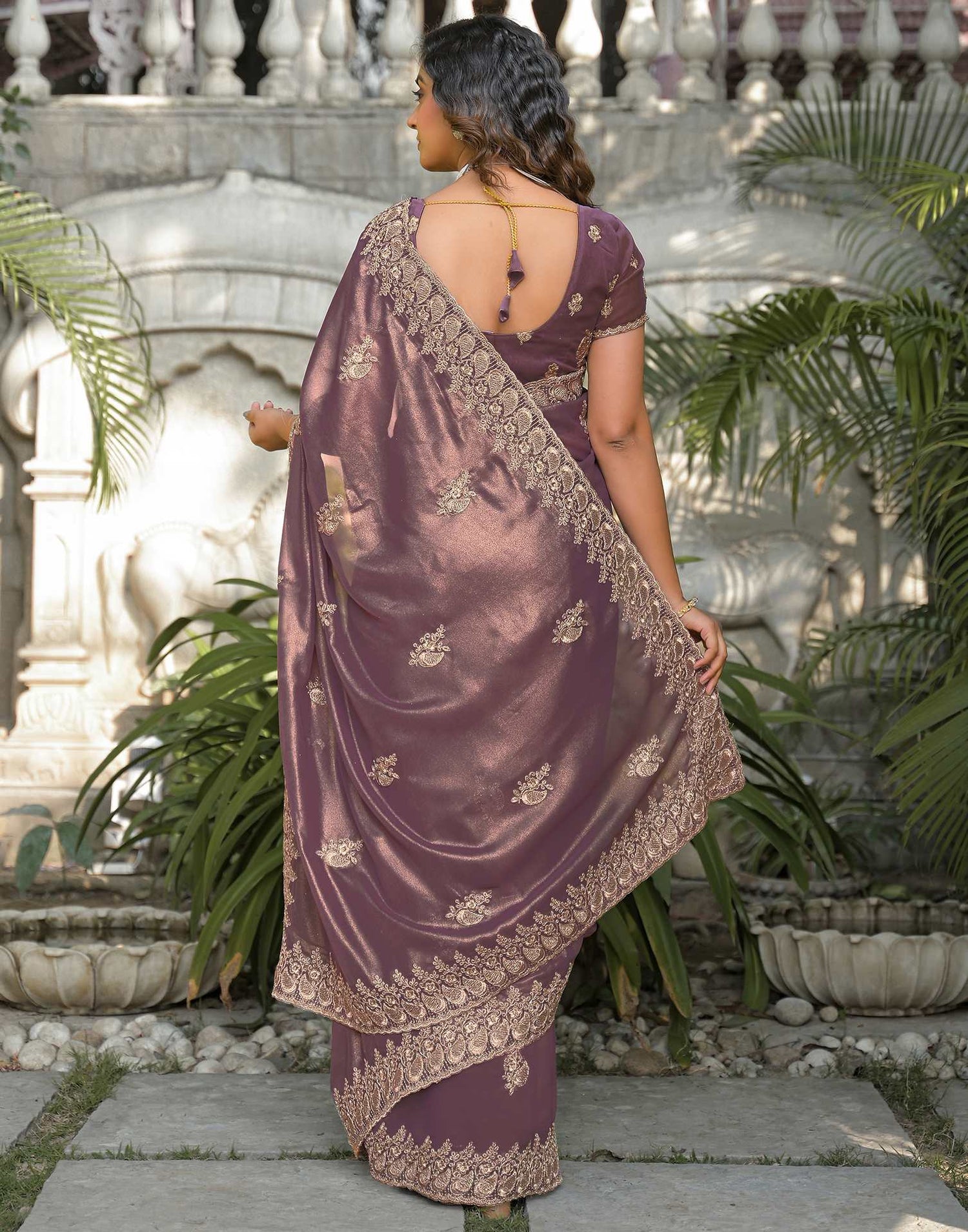 Dusty Mauve Shimmer Georgette Sequence Embroidery saree