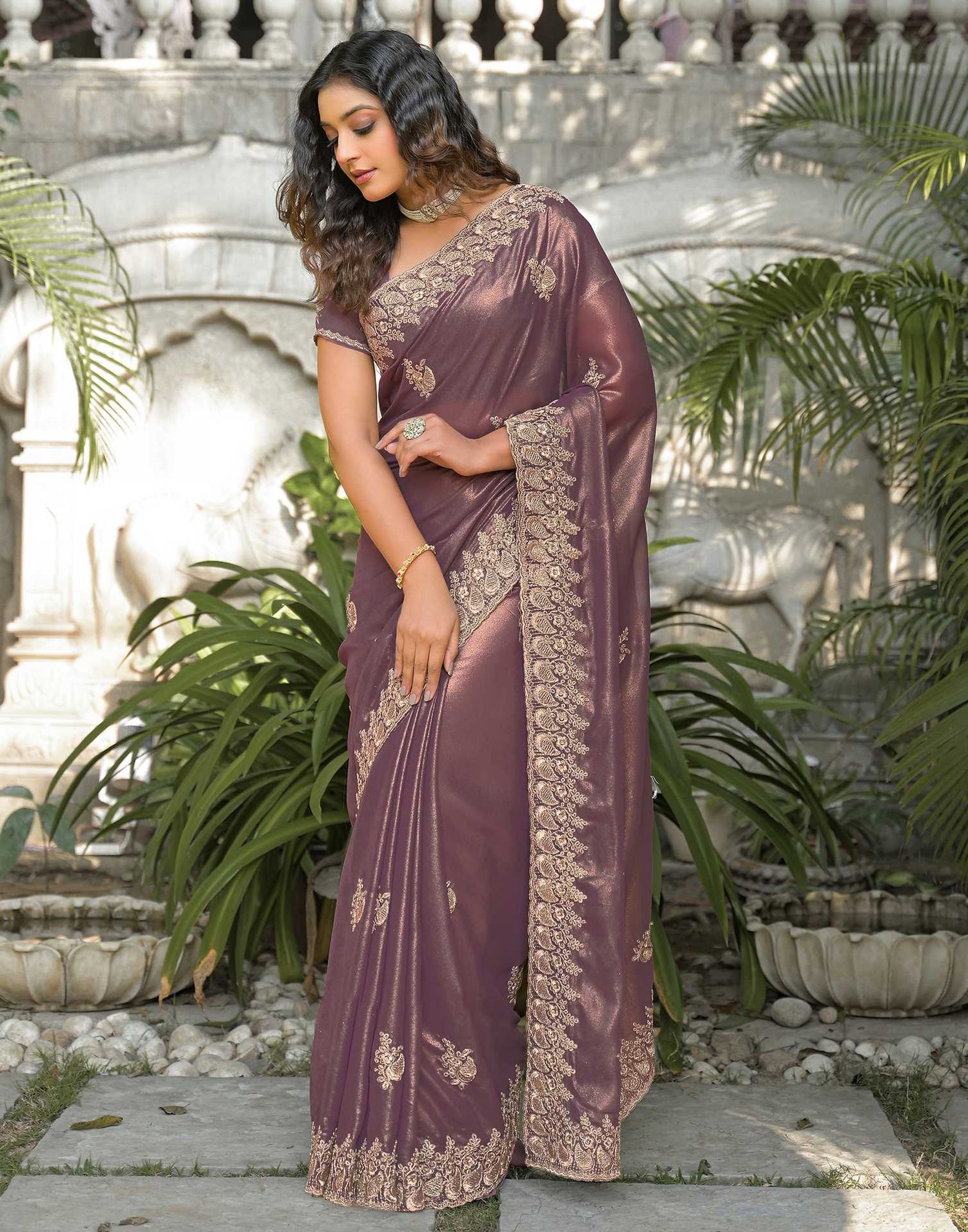 Dusty Mauve Shimmer Georgette Sequence Embroidery saree