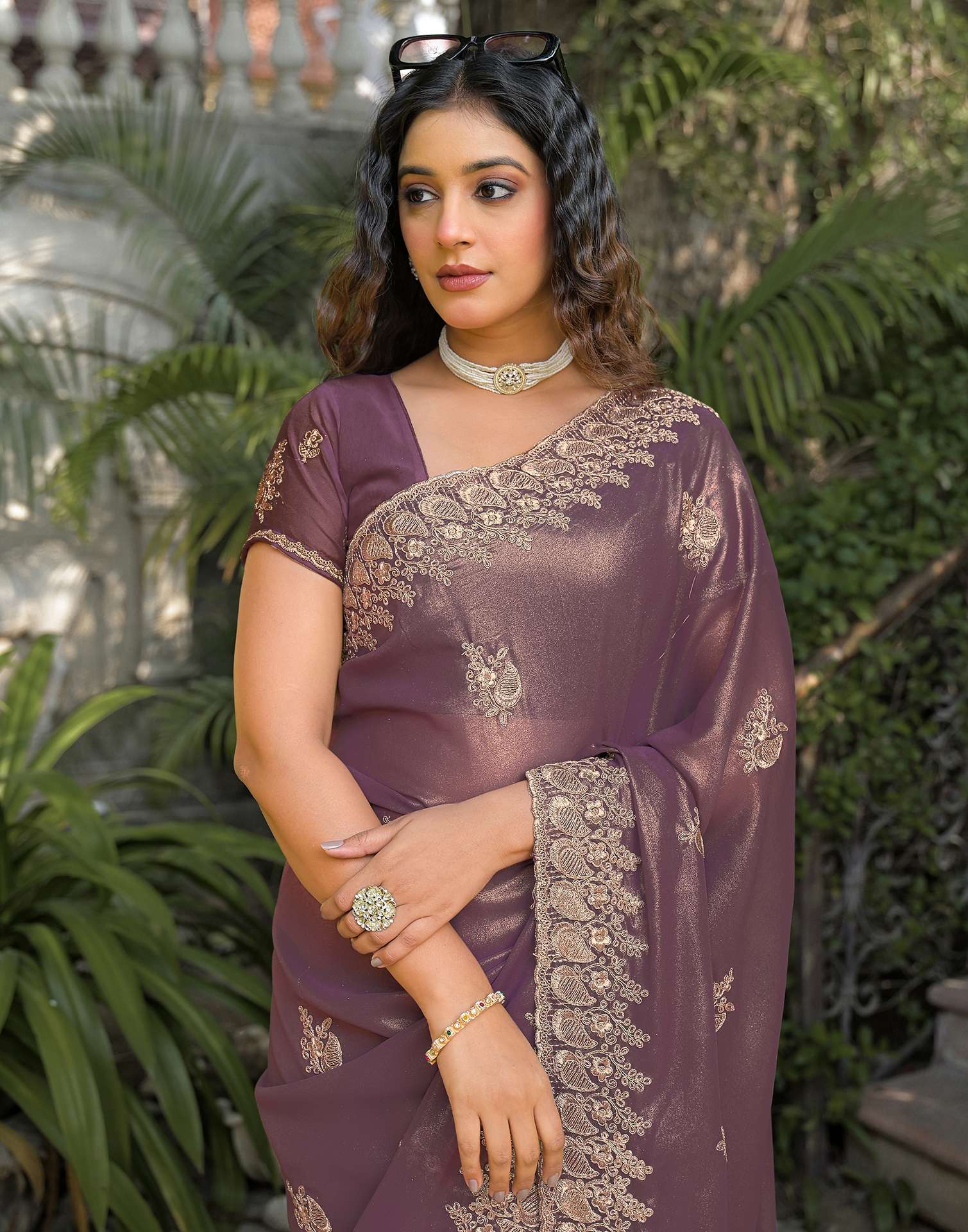 Dusty Mauve Shimmer Georgette Sequence Embroidery saree
