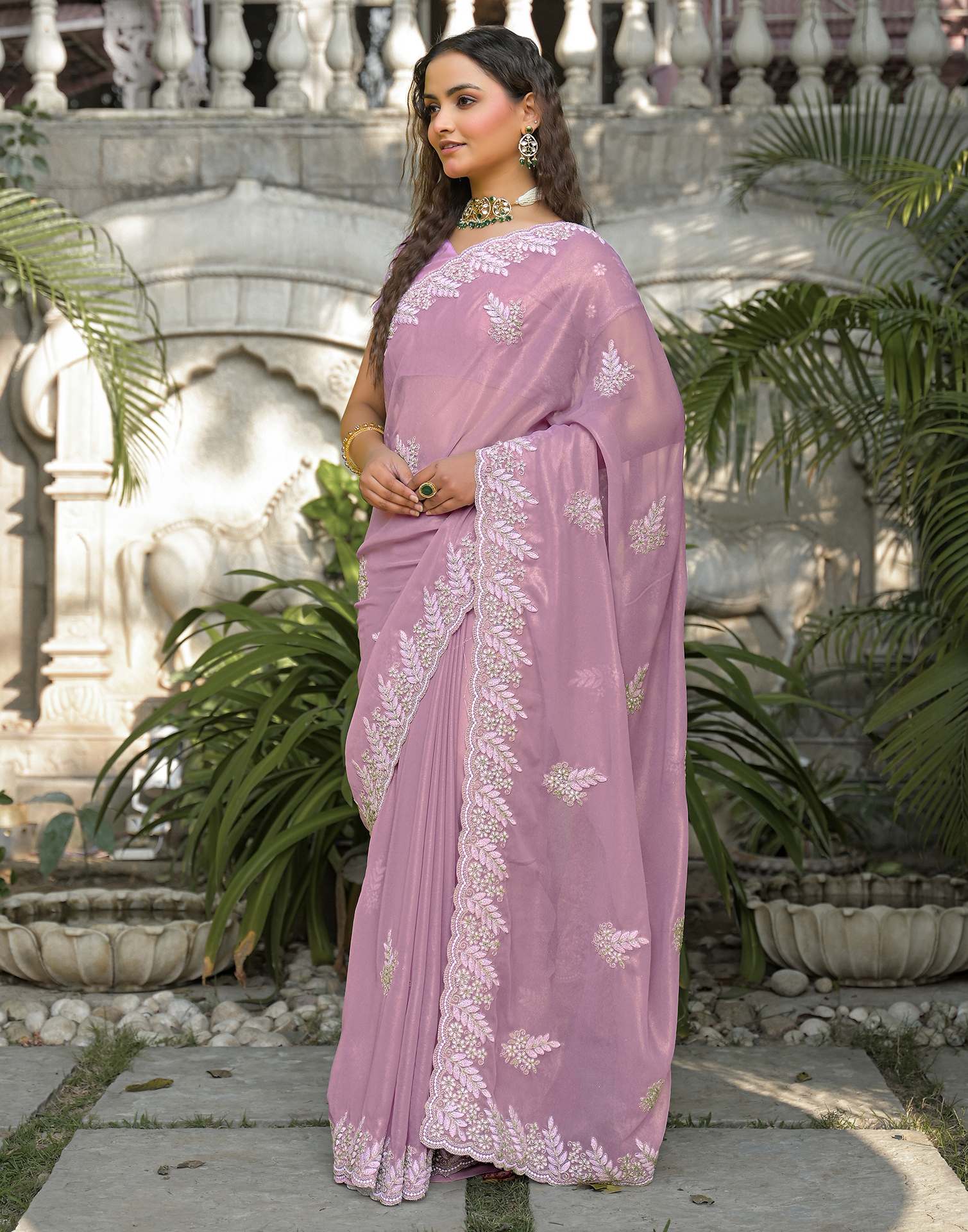 Light Purple Shimmer Georgette Sequence Embroidery saree