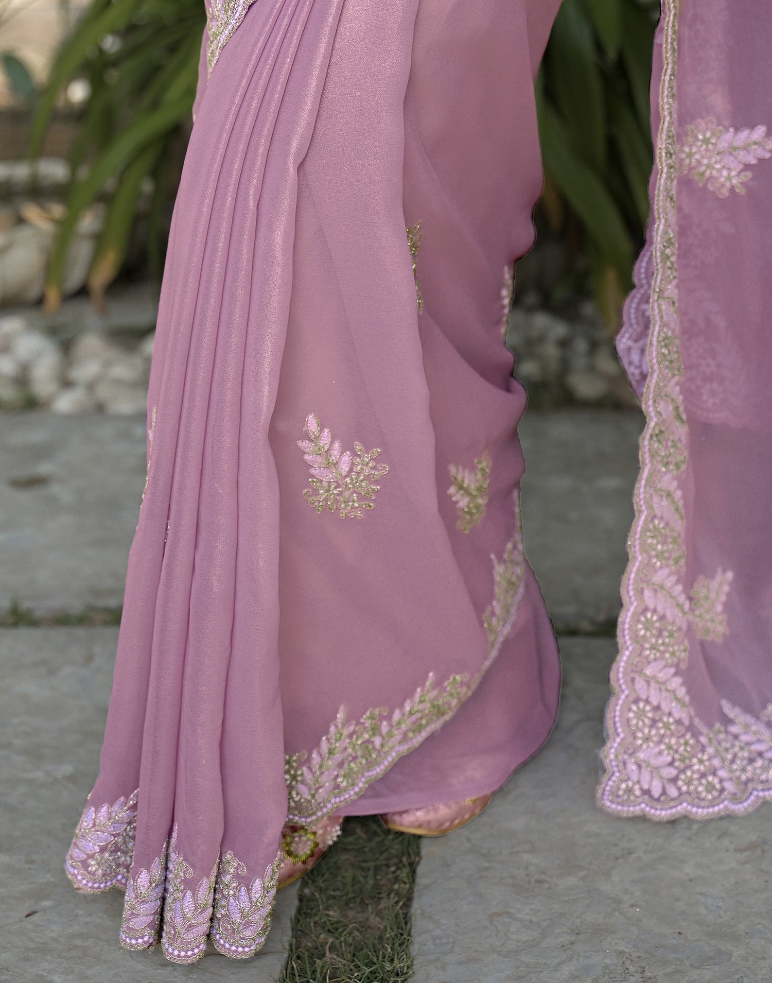 Light Purple Shimmer Georgette Sequence Embroidery saree