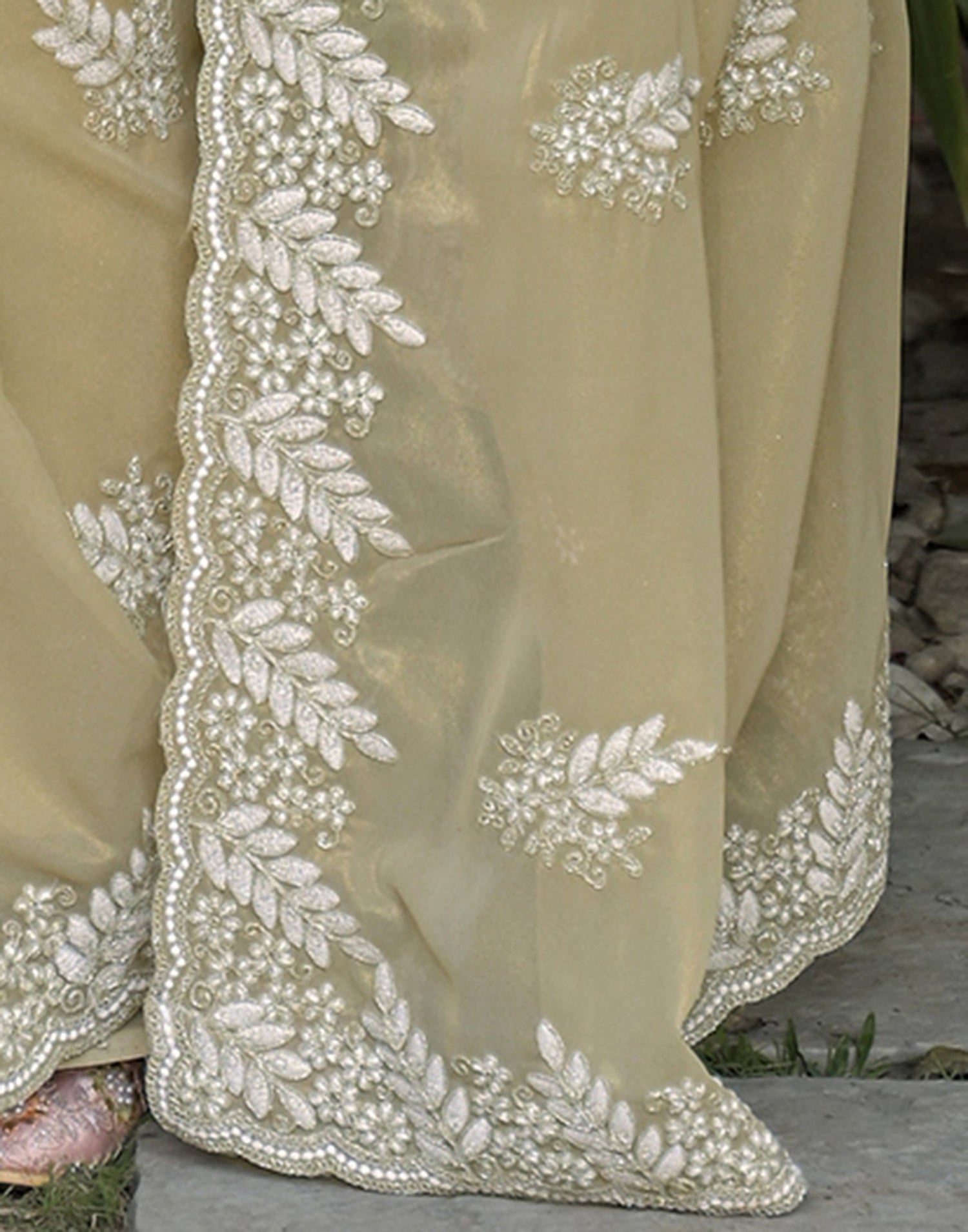 Light Pista Green Shimmer Georgette Sequence Embroidery saree