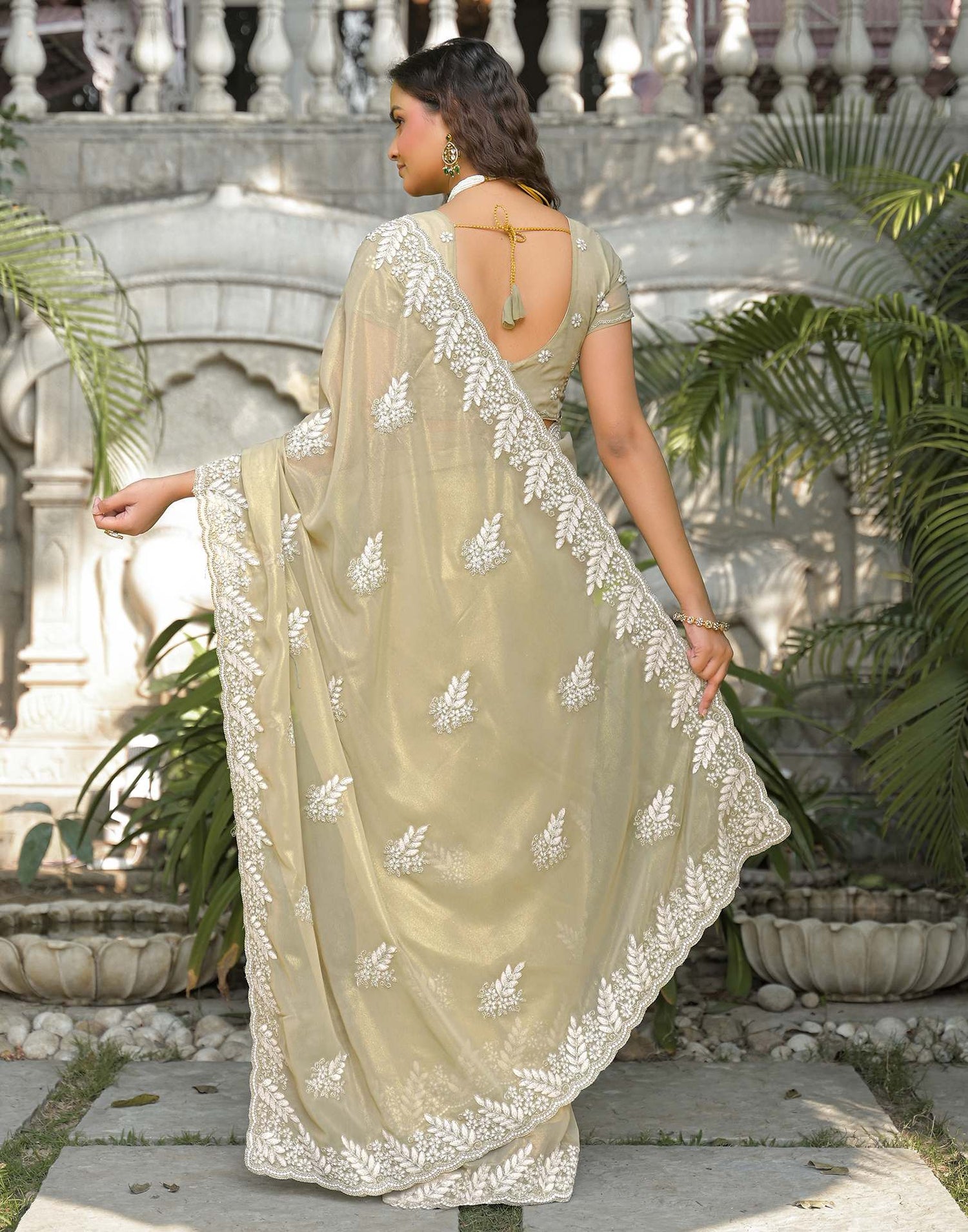 Light Pista Green Shimmer Georgette Sequence Embroidery saree