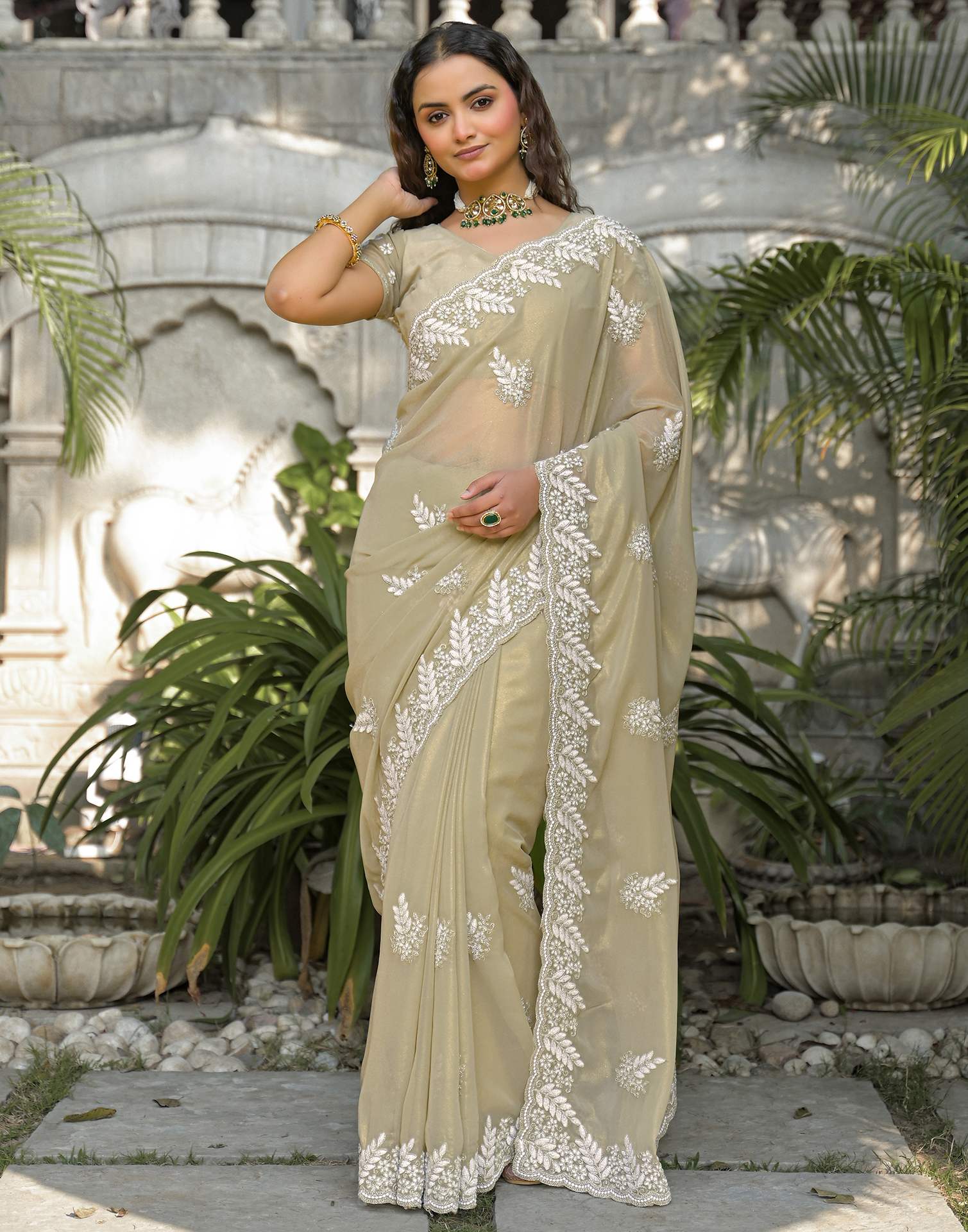 Light Pista Green Shimmer Georgette Sequence Embroidery saree