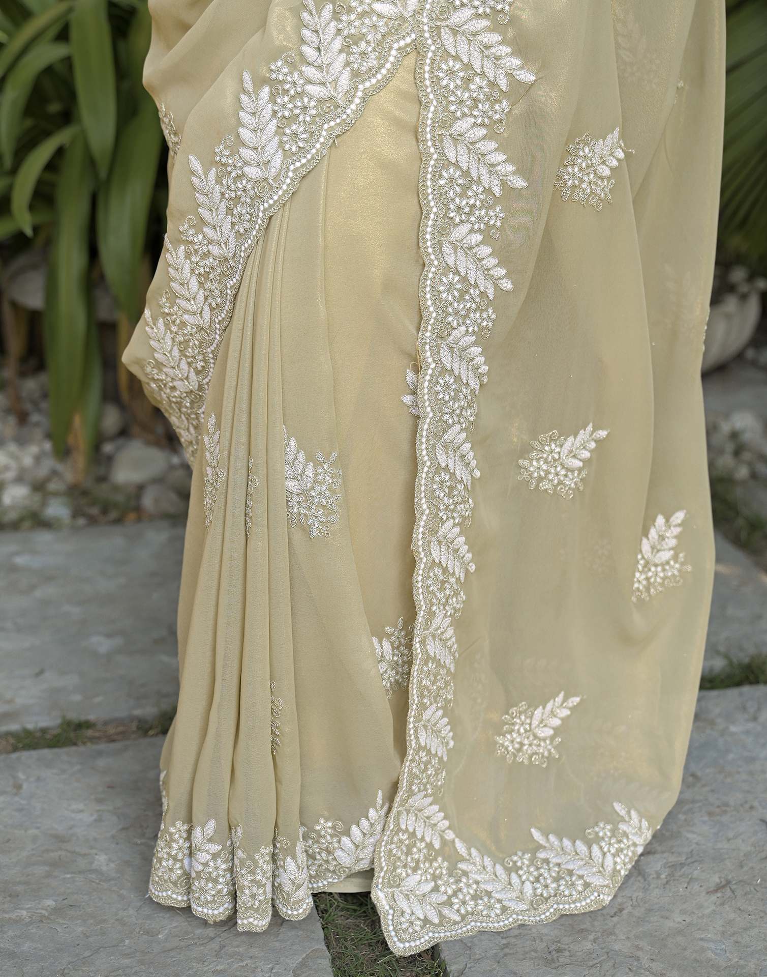 Light Pista Green Shimmer Georgette Sequence Embroidery saree