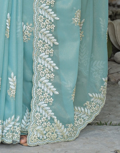 Sky Blue Shimmer Georgette Sequence Embroidery saree