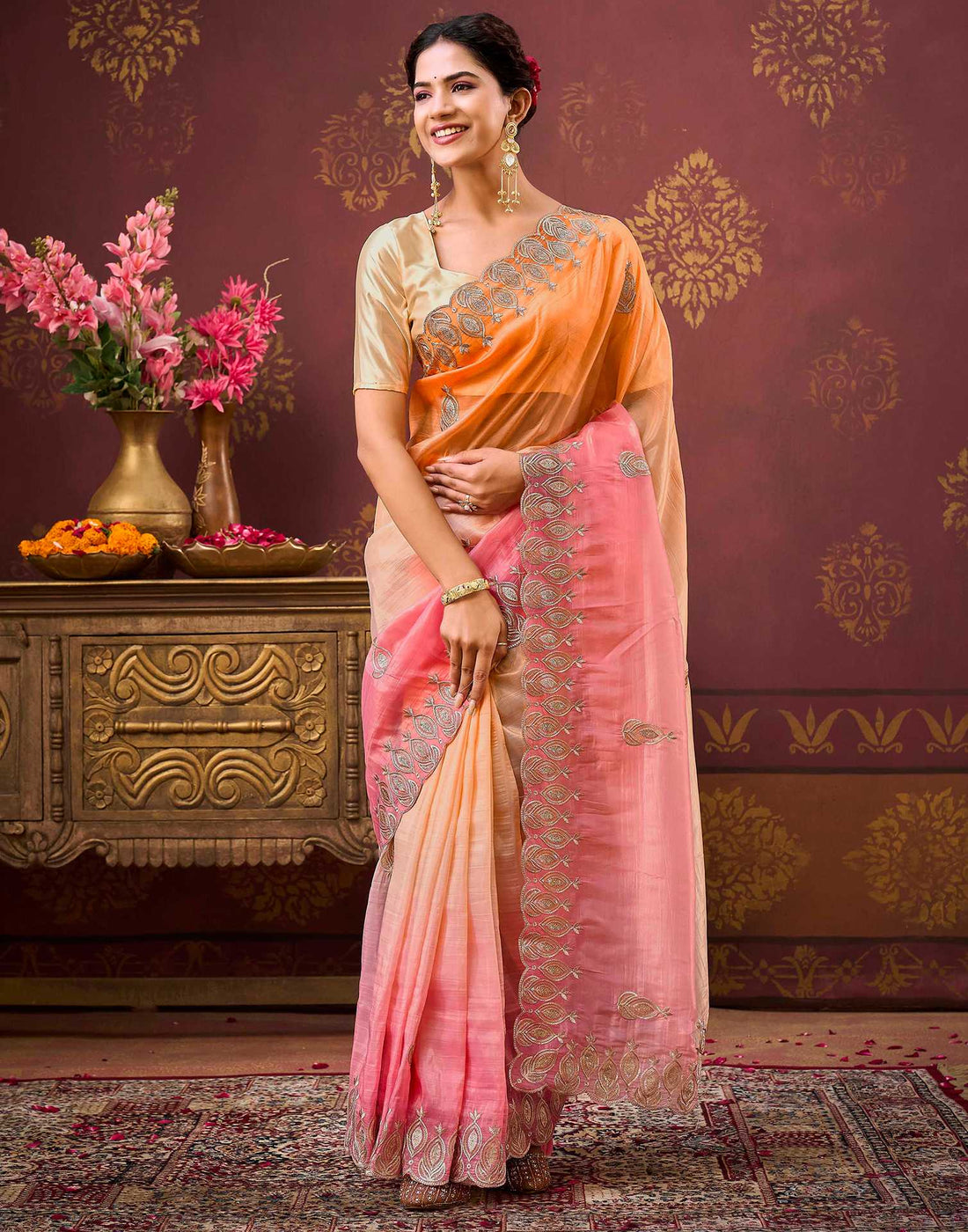 Light Pink Tissue Silk Sequence Embroidery Saree