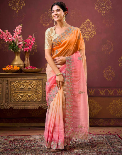 Light Pink Tissue Silk Sequence Embroidery Saree