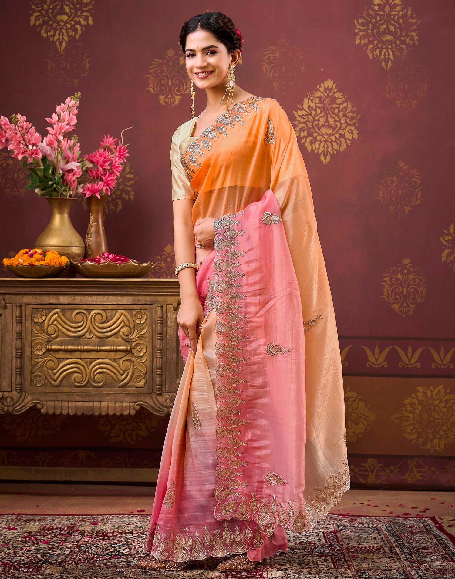 Light Pink Tissue Silk Sequence Embroidery Saree