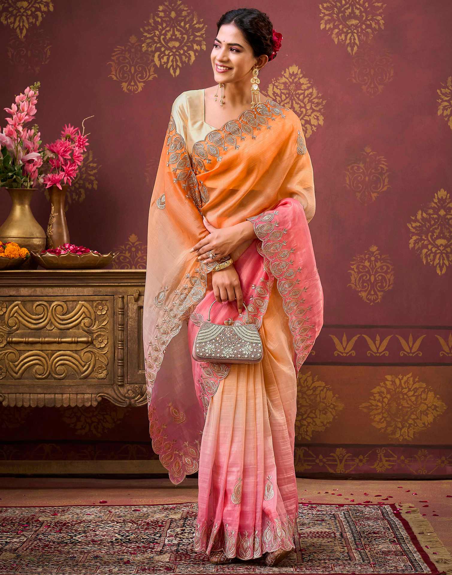 Light Pink Tissue Silk Sequence Embroidery Saree