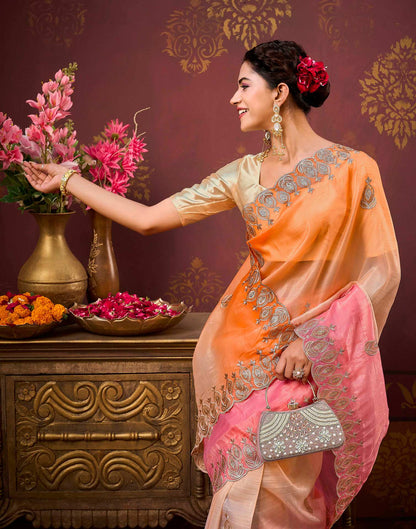 Light Pink Tissue Silk Sequence Embroidery Saree