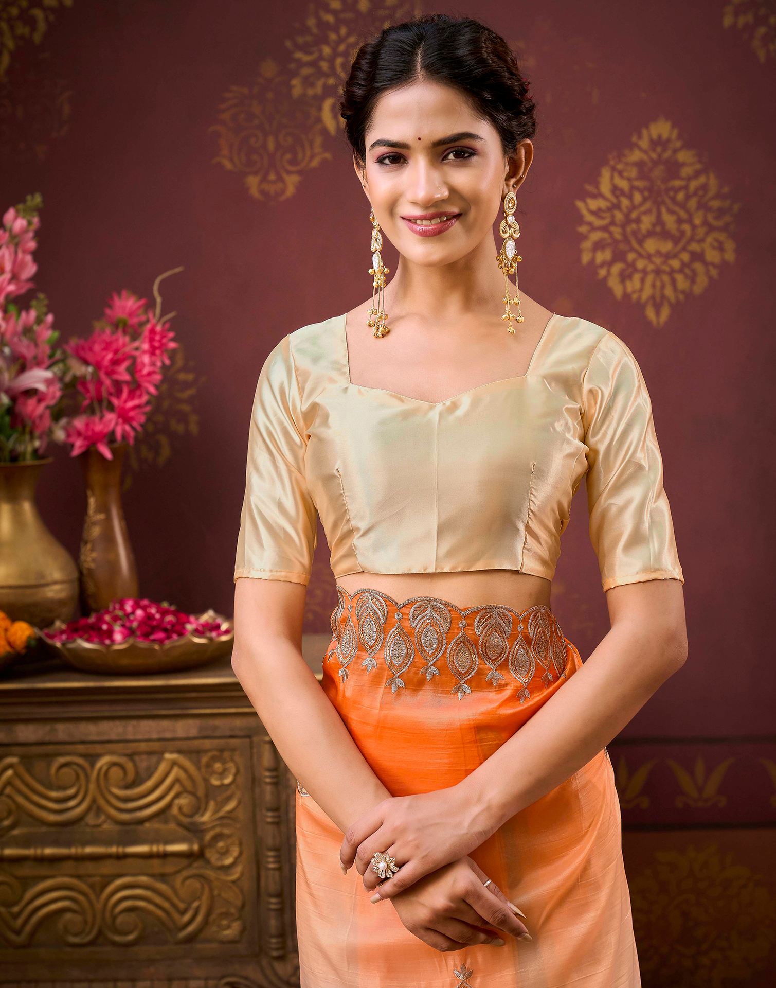 Light Pink Tissue Silk Sequence Embroidery Saree