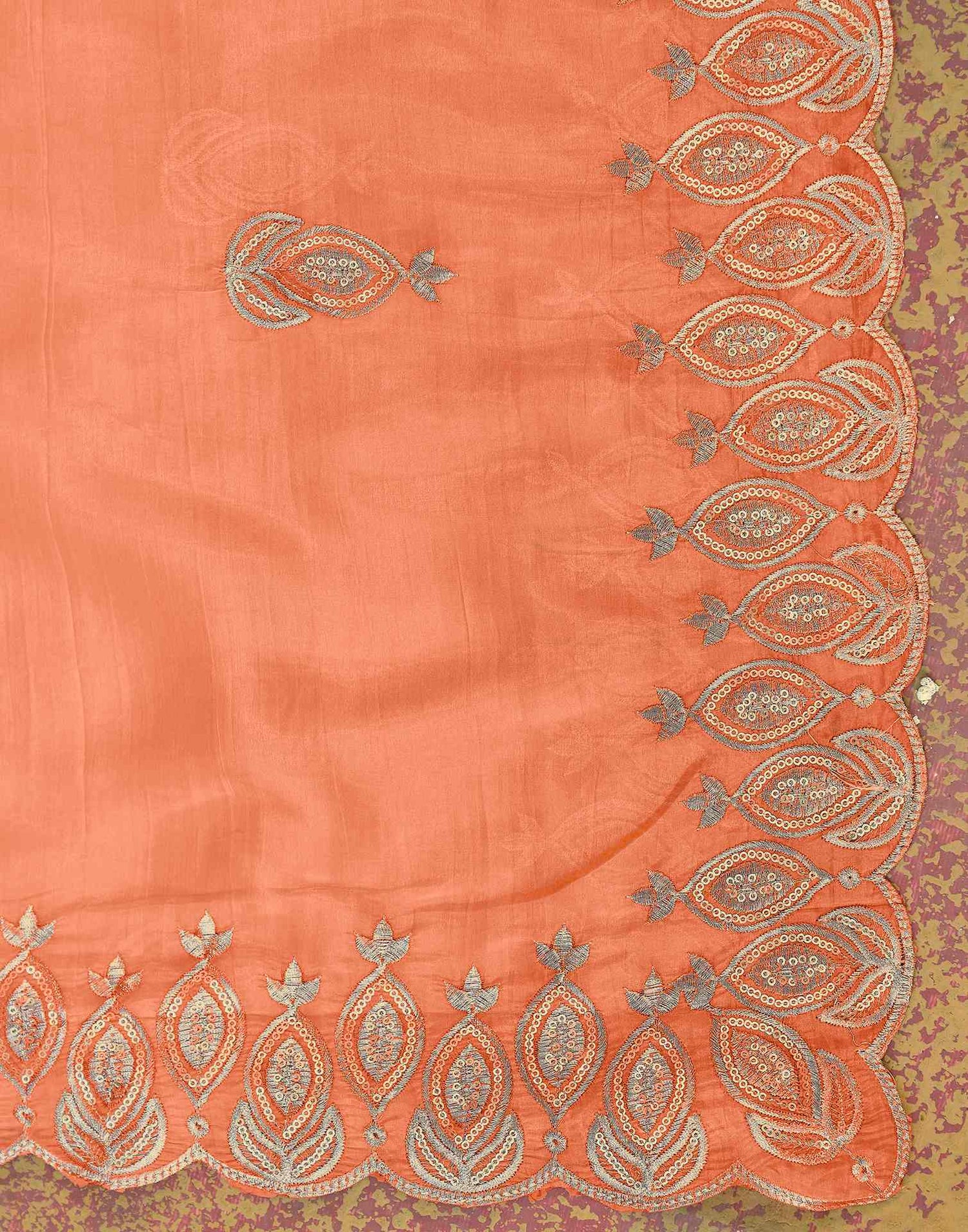 Light Pink Tissue Silk Sequence Embroidery Saree