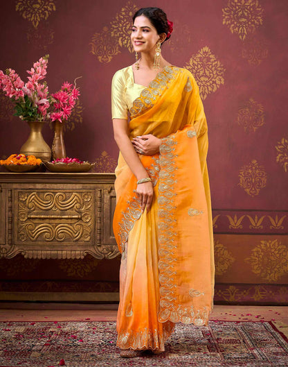 Yellow Tissue Silk Sequence Embroidery Saree