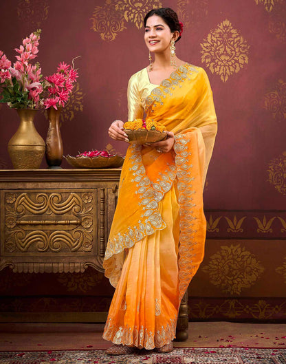 Yellow Tissue Silk Sequence Embroidery Saree
