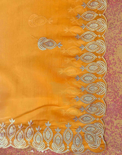 Yellow Tissue Silk Sequence Embroidery Saree