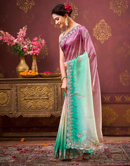 Mauve Tissue Silk Sequence Embroidery Saree