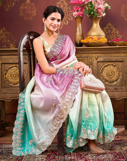Mauve Tissue Silk Sequence Embroidery Saree
