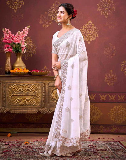 White Shimmer Chiffon Sequence Embroidery saree