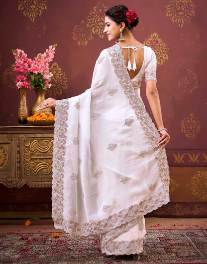 White Shimmer Chiffon Sequence Embroidery saree