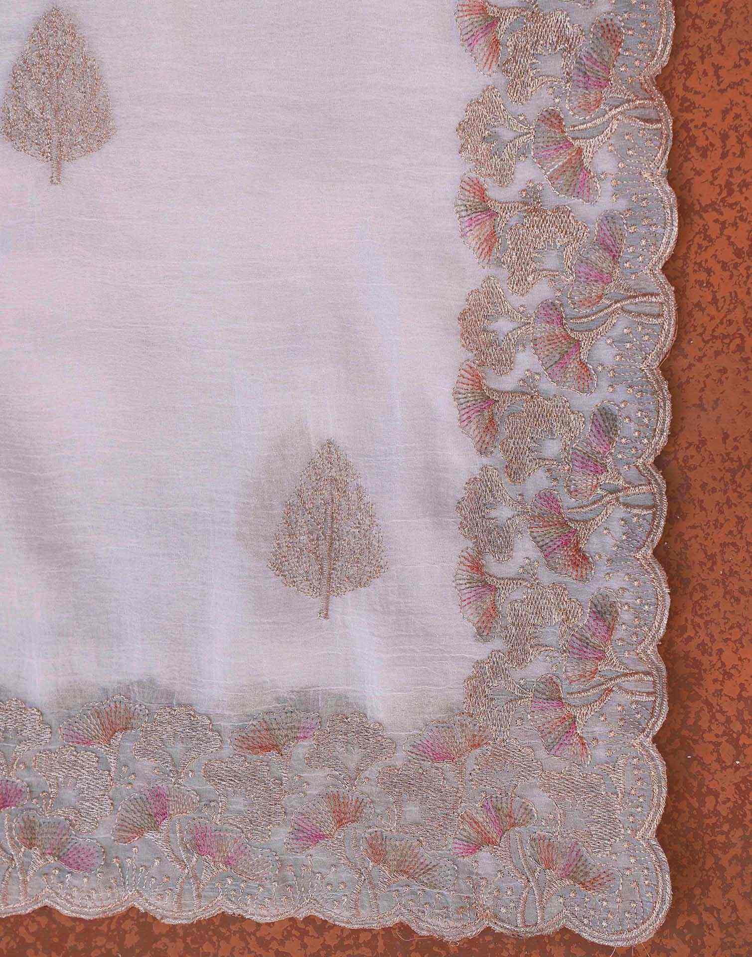 White Shimmer Chiffon Sequence Embroidery saree