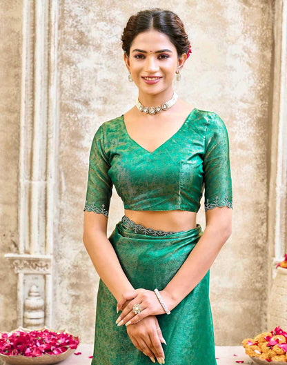 Teal Green Tissue Satin Stone Work Swarovski saree