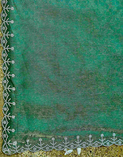 Teal Green Tissue Satin Stone Work Swarovski saree