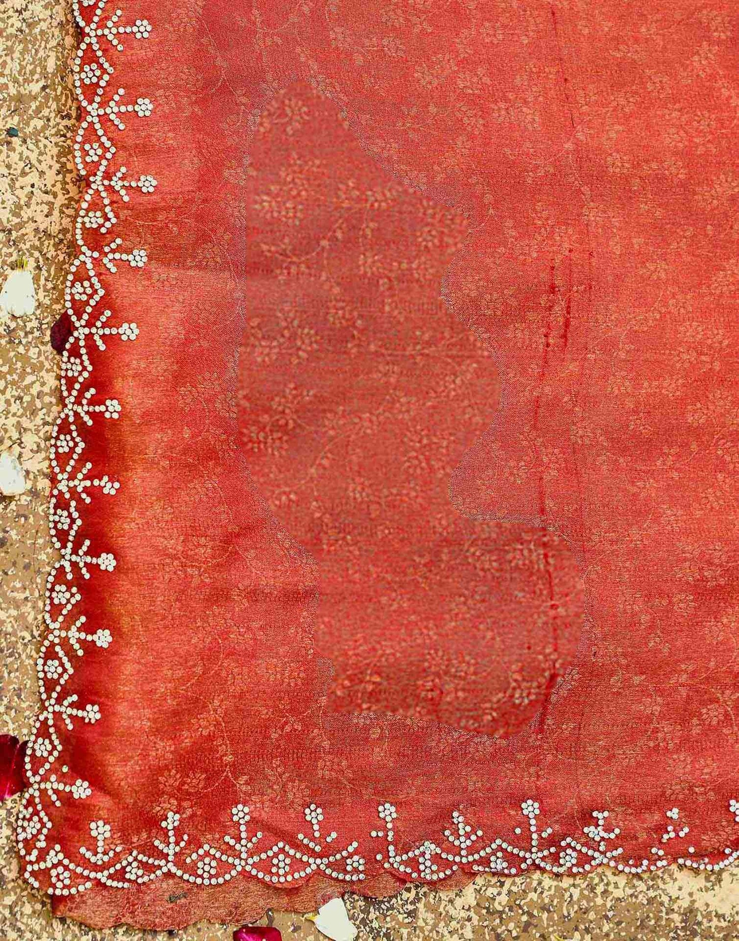 Orange Tissue Satin Stone Work Swarovski saree