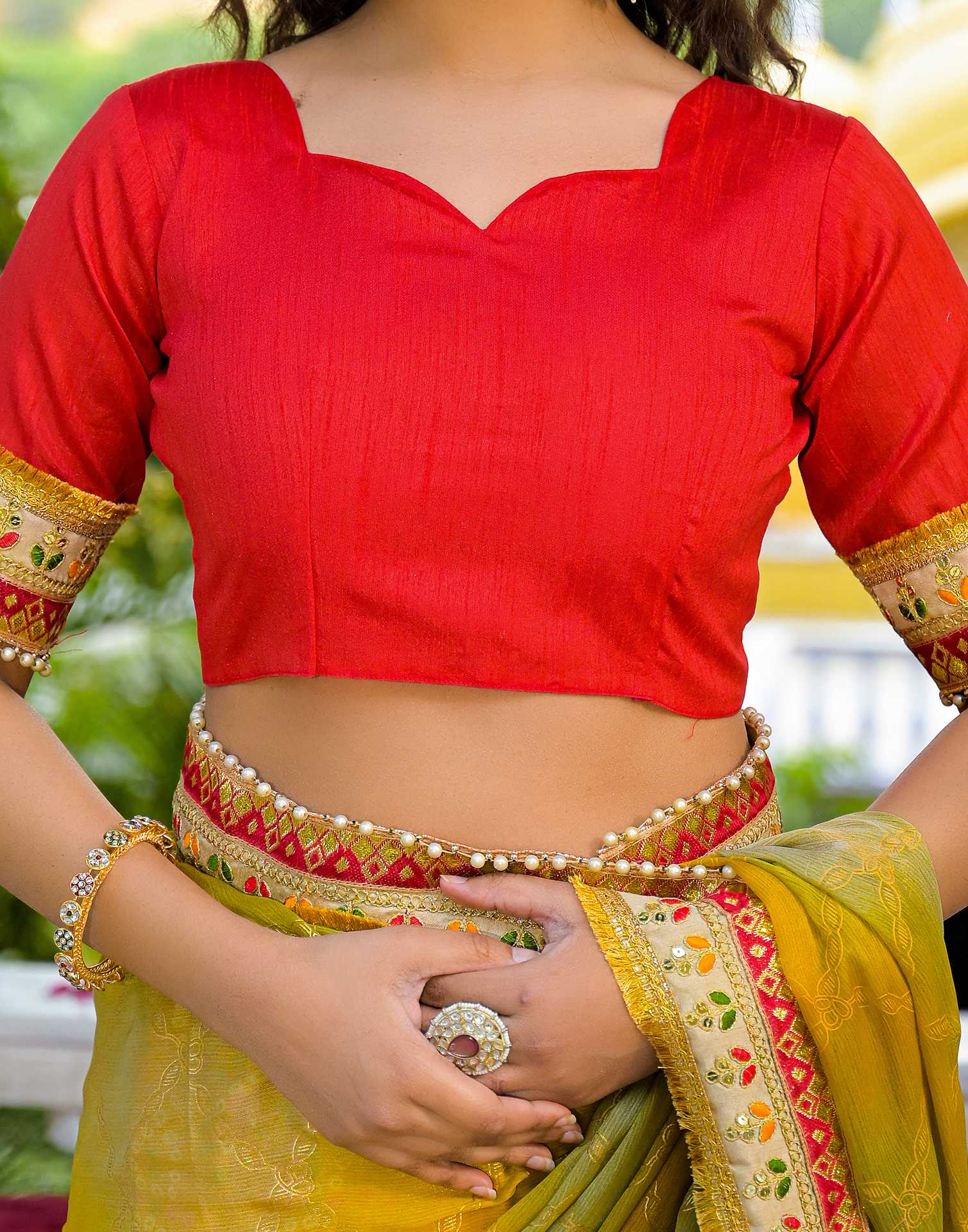 Yellow Chiffon Bandhani Printed Lace Saree