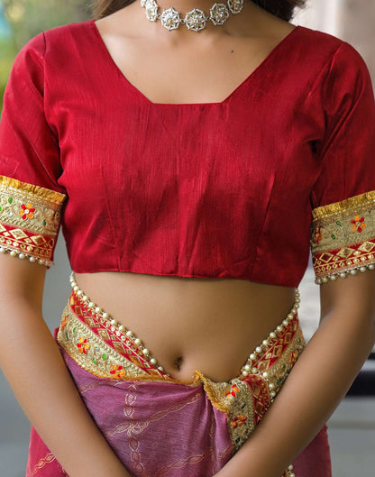 Magenta Chiffon Bandhani Printed Lace Saree