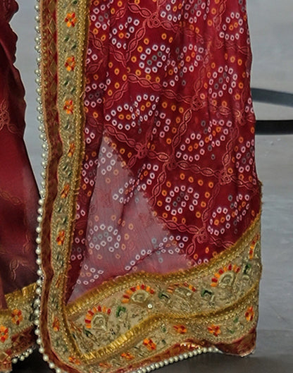 Magenta Chiffon Bandhani Printed Lace Saree