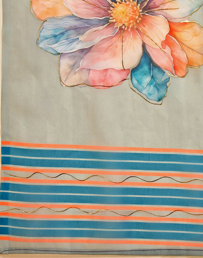 Grey Georgette Floral Printed Saree