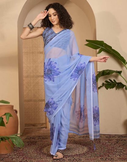 Light Blue Georgette Floral Printed Saree