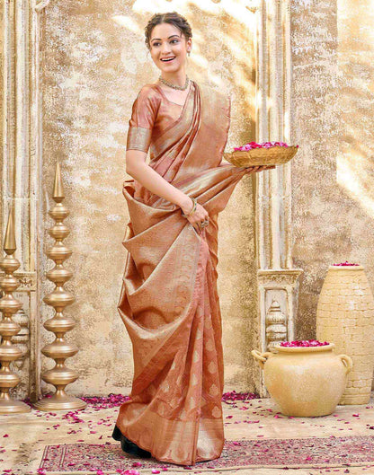 Peach Silk Woven Banarasi Saree