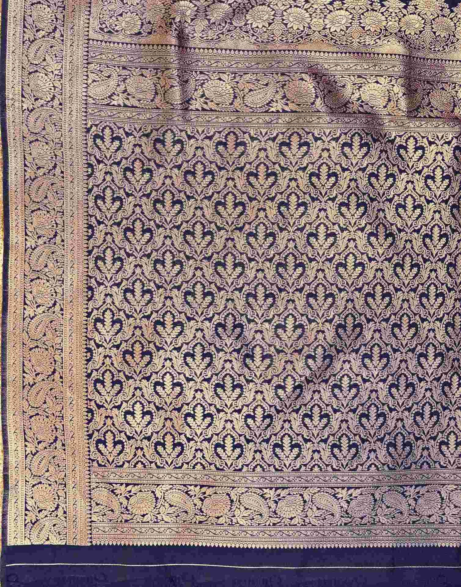 Navy Blue Silk Woven Banarasi Saree