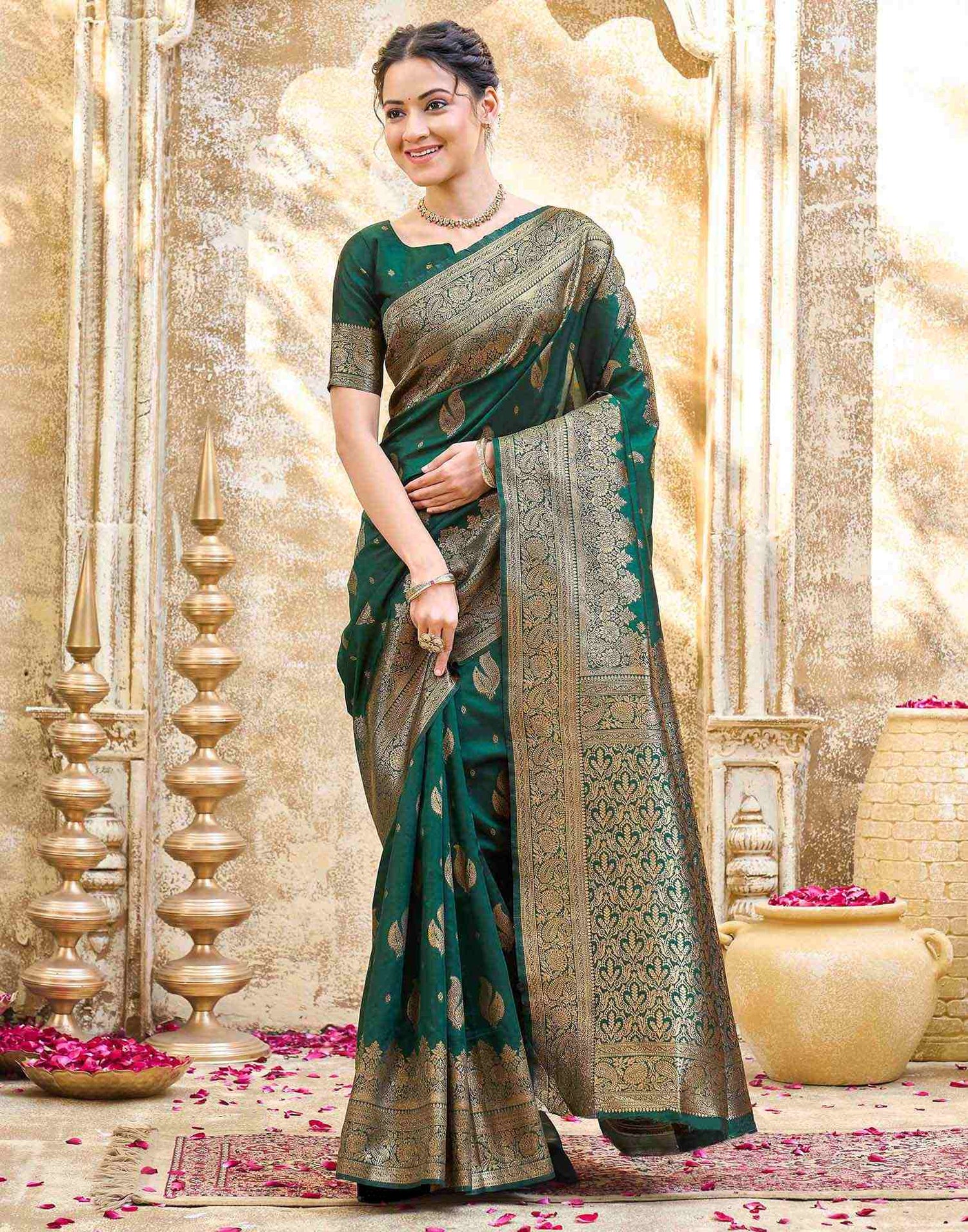 Dark Green Silk Woven Banarasi Saree