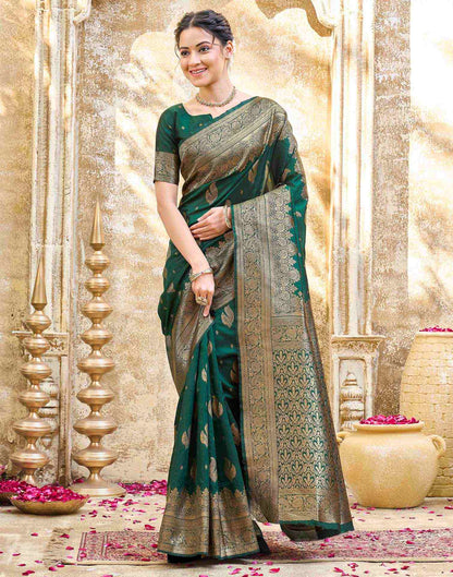 Dark Green Silk Woven Banarasi Saree